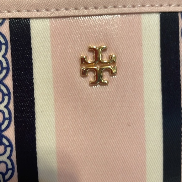 Tory Burch Pink and Navy Chain Print Tote - Picture 3 of 15